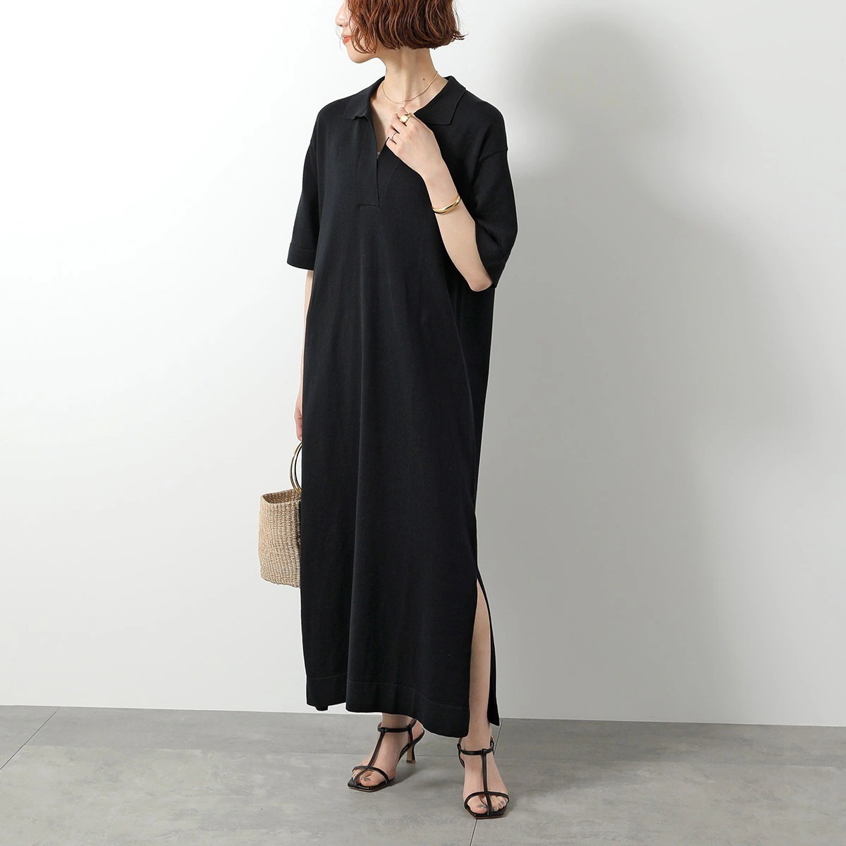 JOHN SMEDLEY ジョンスメドレー ニットワンピース TAYA タヤ レディース シーアイランドコットン リブ ロング ドレス 半袖 スリット カラー2色 【mega】