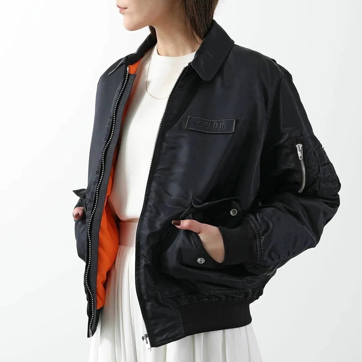 CELINE セリーヌ ボンバージャケット 2W83A889O.38NO レディース ナイロン ジップアップ ブルゾン ステンカラー ロゴバッチ MA-1