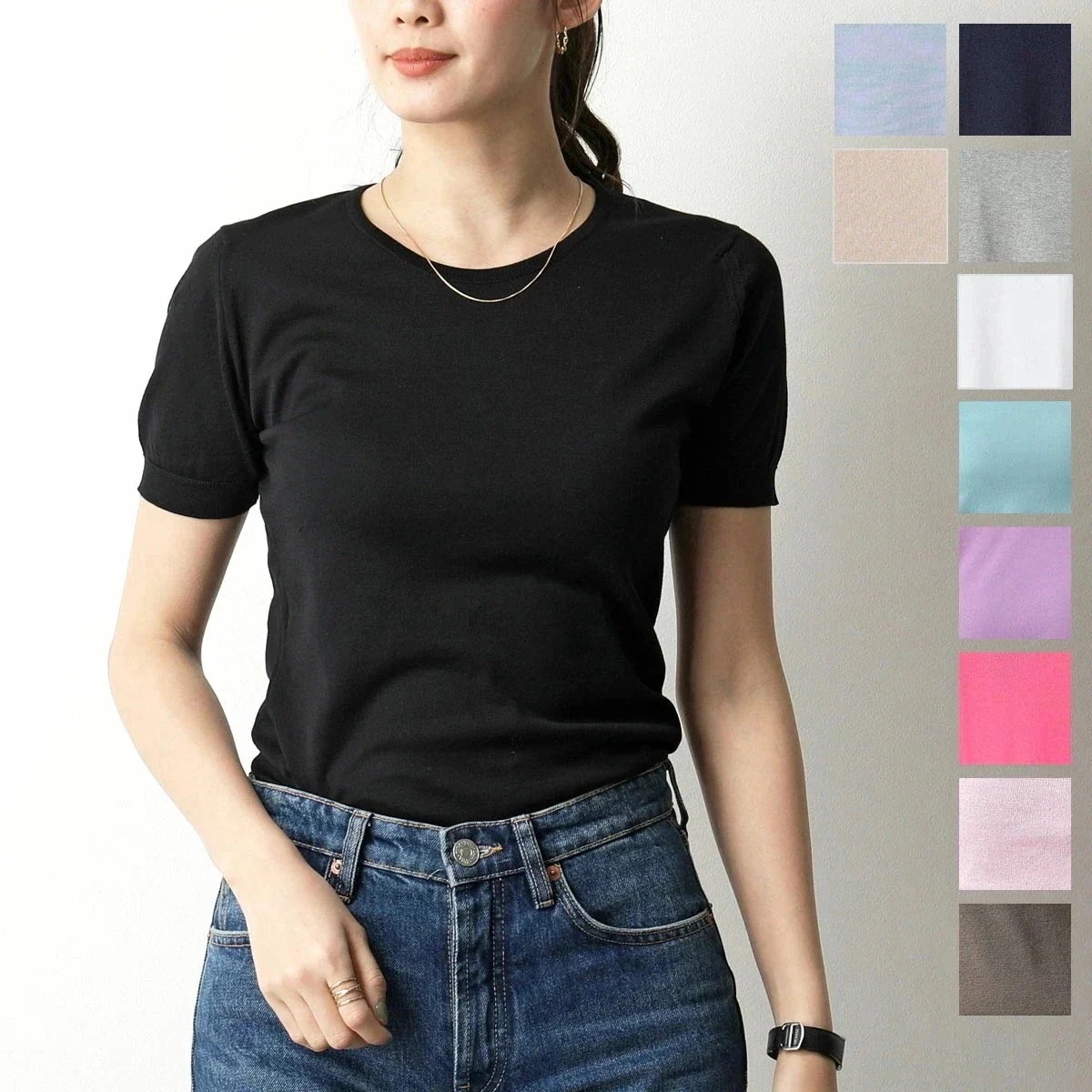 JOHN SMEDLEY ジョンスメドレー ニット セーター DANIELLA ダニエラ SLIM FIT レディース クルーネック 丸首 半袖 シーアイランド