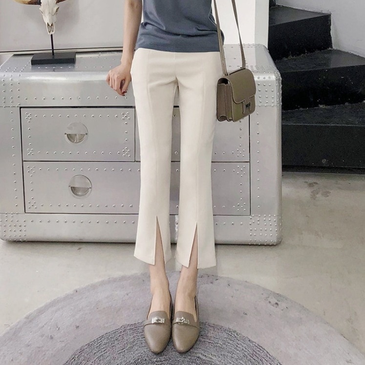 通勤パンツ スリット入りワイドレッグパンツ オフィスカジュアルパンツ ワイドレッグパンツ ボトムス パンツ ズボン ワイドパンツ ロング ロング丈 9分丈 アンクル丈 スリム ワイド スマート