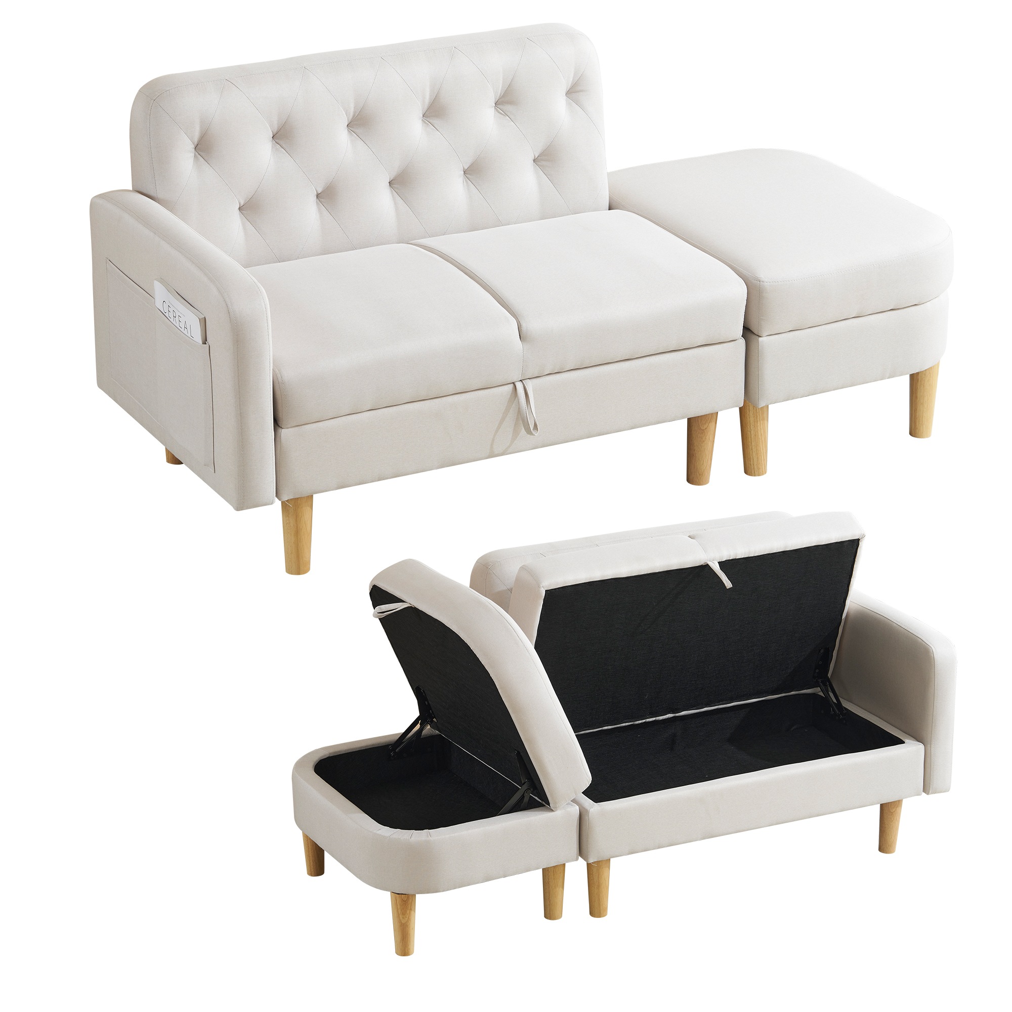 Beige ソファ 2-3人掛け カウチソファ 収納機能 左右に使える片肘 オットマン レイアウト ローソファ コーナーソファー l字ソファー Beige 20,586円