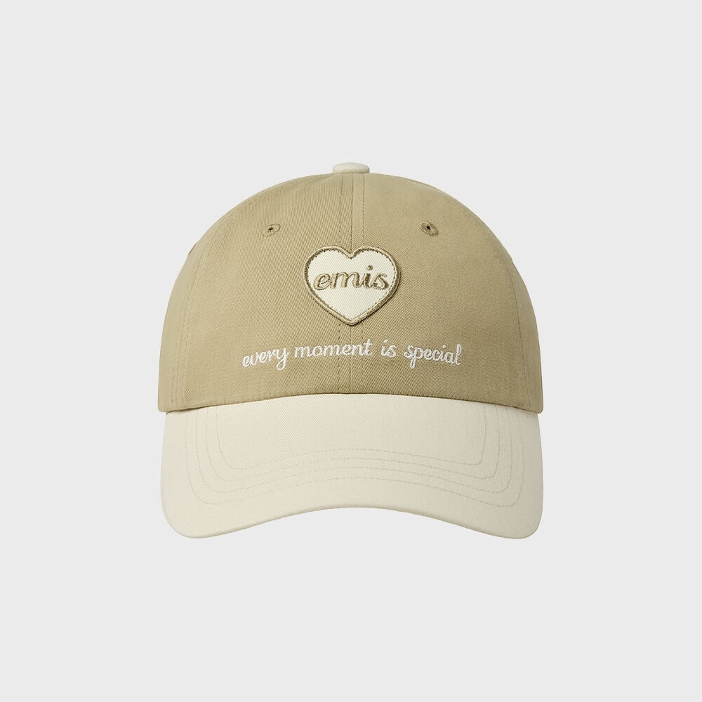 IMIS ハートワッペントーンオントーンボールキャップ-ベージュ