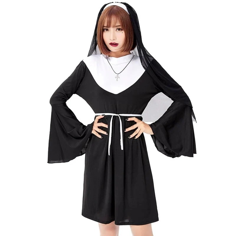 （3点セット）ハロウィン 修道女 コスプレ 仮装 文化祭 制服 コスチューム ワンピース30%までに制限