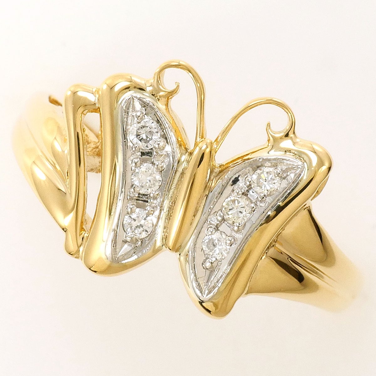 PT900 プラチナ K18 18金 YG イエローゴールド リング・指輪 12号 ダイヤモンド 0.08ct 総重量約2.7g 中古