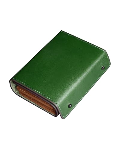 Modiko 財布 メンズ 2つ折り 栃木レザー 本革 ミニ財布 日本製 二つ折り財布 大容量 箱型の小銭入れ 小さい財布 コンパクト 箱状 左利き 右利き 父の日 誕生日(グリーン)