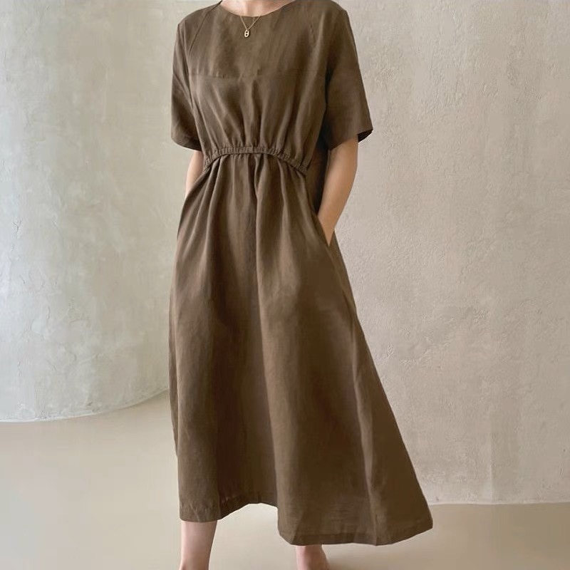 ワンピース 膝丈 ひざ丈 膝下 ミモレ ミモレ丈 ロング ロング丈 袖あり 半袖 5分袖 五分袖 Uネック ラウンドネック フレア セミフレア 大人可愛い きれいめ シンプル おしゃれ 大人可愛い