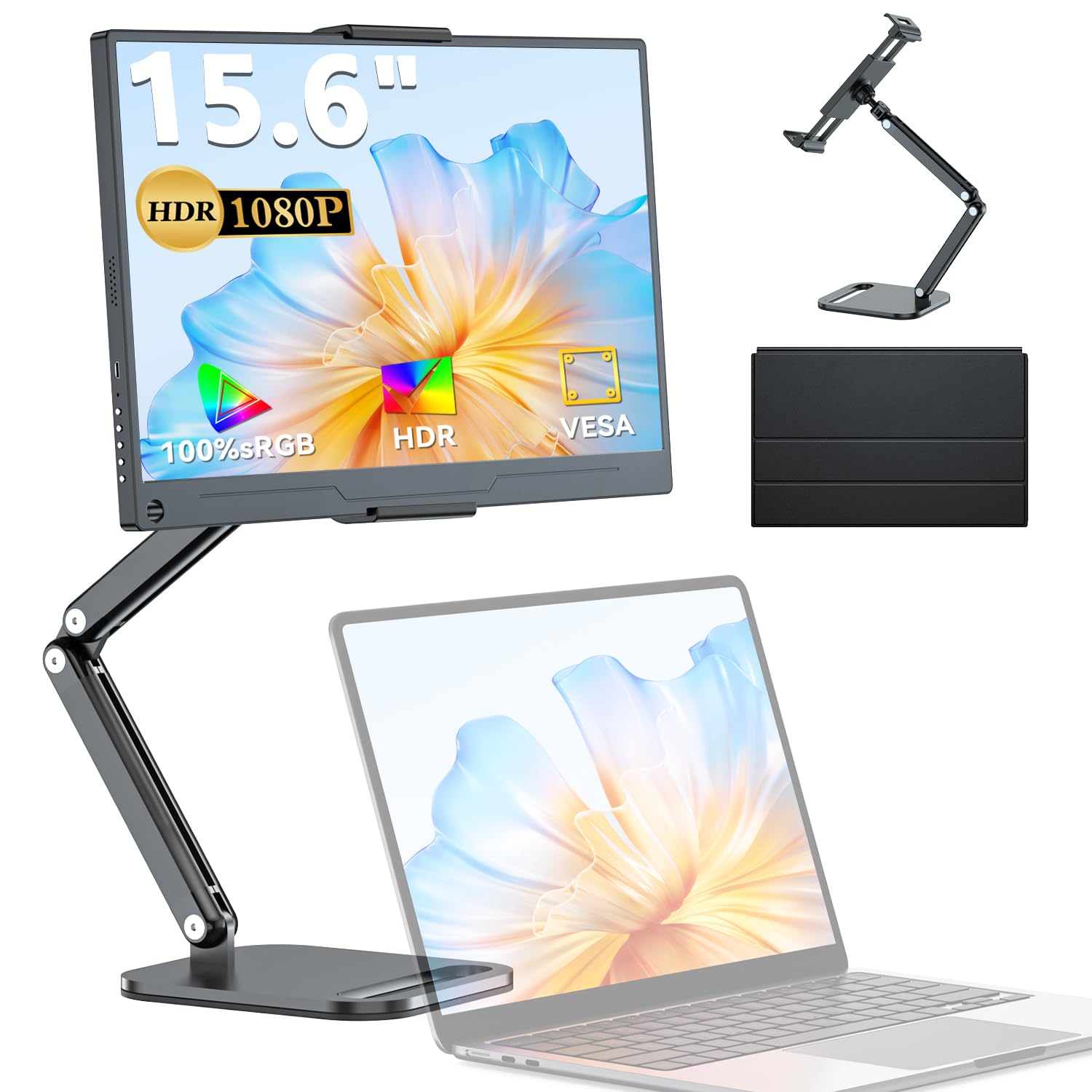 モバイルモニター 15.6インチ モバイルディスプレイ 卓上スタンド付き 1920*1080 100%広色域 HDR ゲーミングモニター ポータブルモニター IPS液晶パネル ブルーカット 薄型 軽量