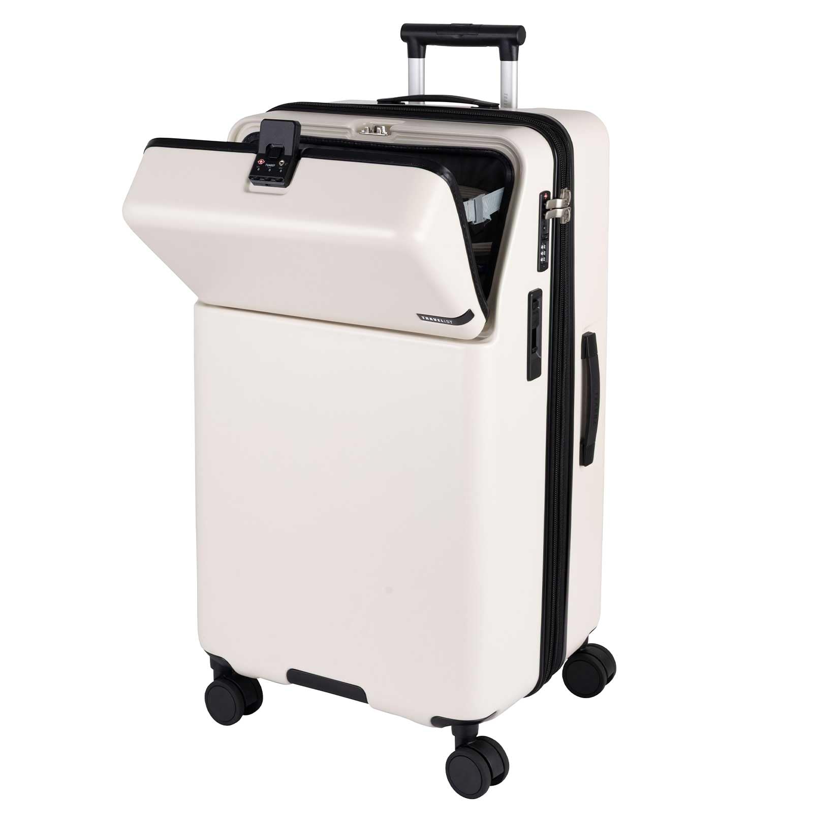 [トラベリスト] スーツケース キャリーケース ジッパー トップオープン ブレーキ付き 拡張機能 ファースト (アイボリー, 100L（拡張時114L）)