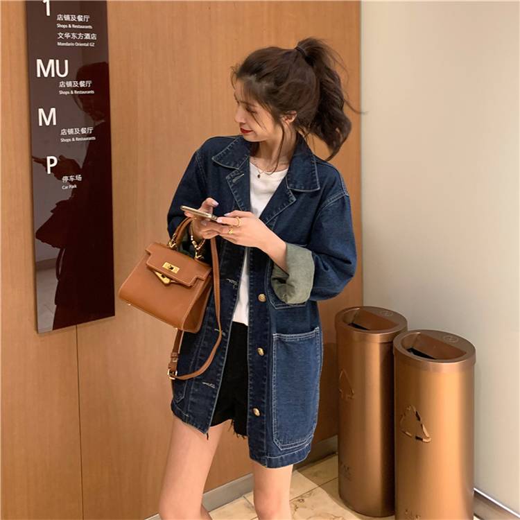 レディース アウター デニム ジャケット コート 人気 通販 おすすめ ゆったり ミディアム丈 襟付き 開襟 ポロ襟 ボタン シングルブレスト ポケット 長袖 袖あり カジュアル ルーズ ロールア