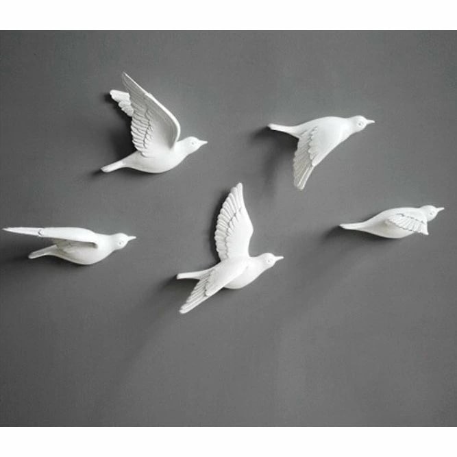 アンティーク調 鳥 立体壁飾り ウォールデコ 5点セット おしゃれ インテリア小物 置物 モダン シンプル 選べる3カラー（ホワイト/ブラック/ゴールド） 壁掛けオブジェ