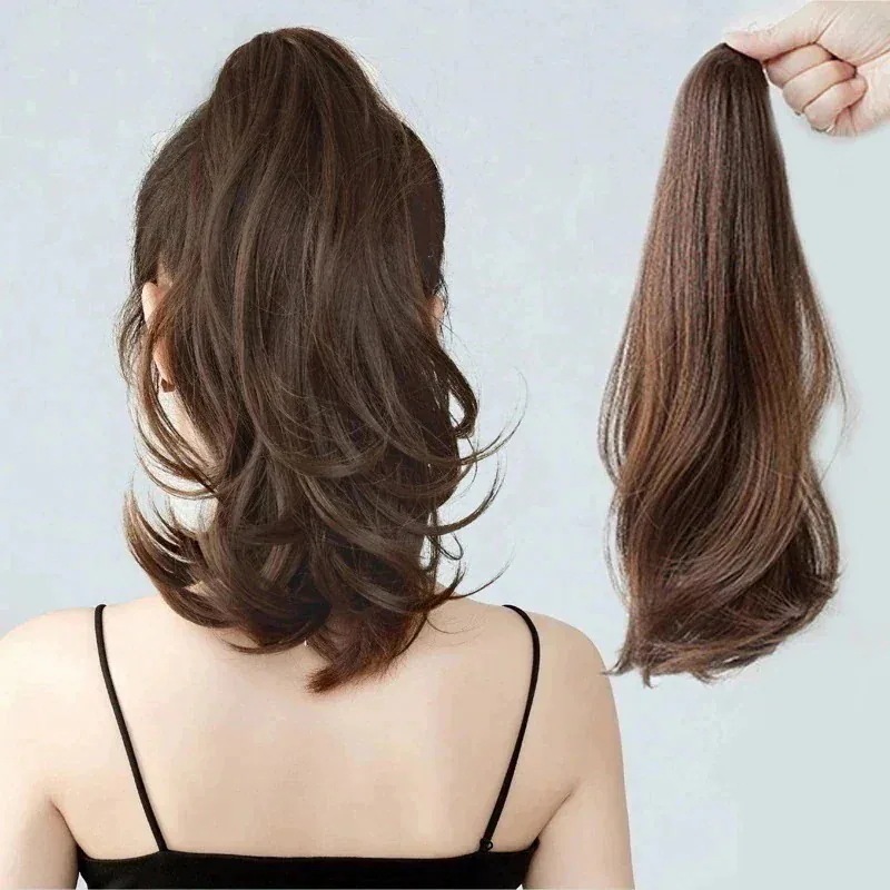メガ割母の日ウィッグ女性ポニーテールハイポニーテールリアルヘアクリップショートポニーテールカーリーヘアストラップオン超軽量三つ編みわずかにカーリーロングヘア
