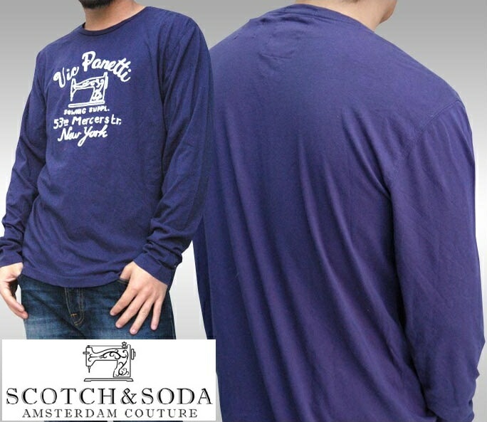 訳ありアウトレット スコッチ&ソーダ スコッチアンドソーダ メンズ Tシャツ 長袖 ロンT 刺繍ロゴ ウォッシュネイビー scotch&soda トップス カジュアル サファリ サーフ セレブ