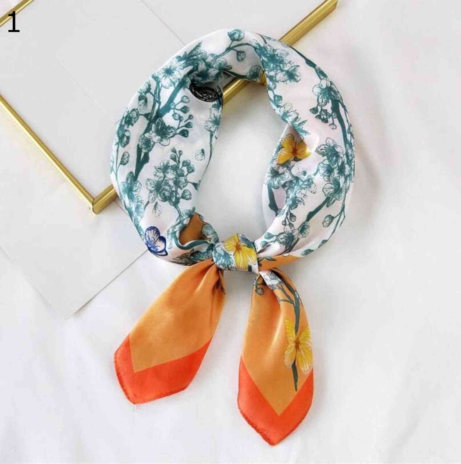 【20%OFFクーポン～】蝶の花プリント ヘッドバンド女の子女性 ヘア スカーフ多機能カジュアル小さな正方形ヘッド スカーフ スカーフ (Color : Orange Size : 70x70cm
