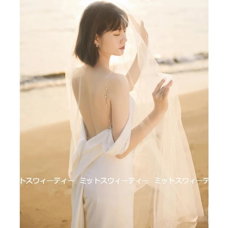 ウエディングドレス 二次会 花嫁 前撮り バックレス ウェディングドレス ロングドレス ビスチェ 結