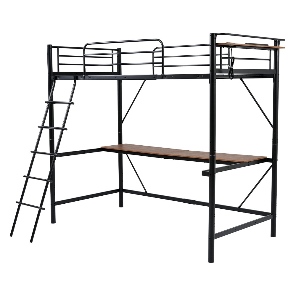 【国内発送&送·料·無·料】システムベット 宮棚　ロフトベッド シングル コンセント付き 移動可能デスク付き 北欧風 二段ベッド 大人用　二段ベッド スチール 耐震【ブラック】-26