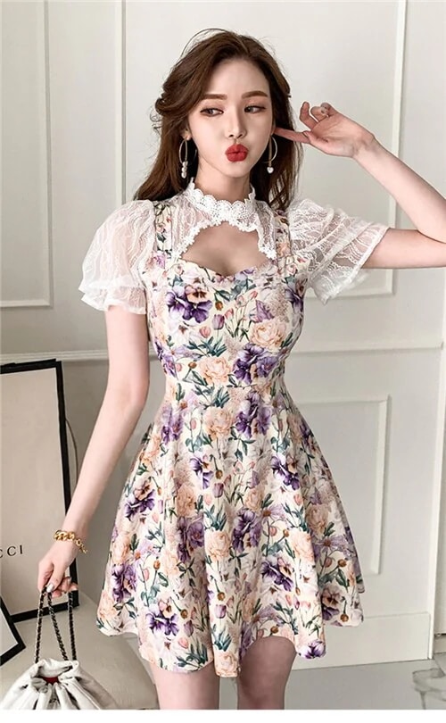 花柄二次会タイトフレアフォーマルミニワンピースショートミニ丈お呼ばれセクシーワンピ 母の日のプレゼント