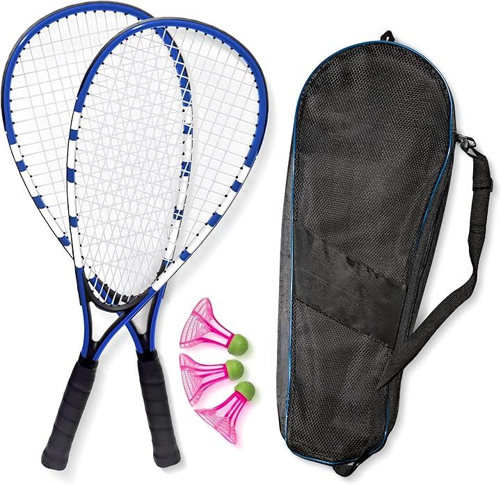 2025年版 アウトドアバドミントンセット ラケット2本＋防風シャトル3個＋収納ケース 風が吹く屋外でもラリーが続く 初心者向け軽量設計 クロスミントン(マリンブルー)