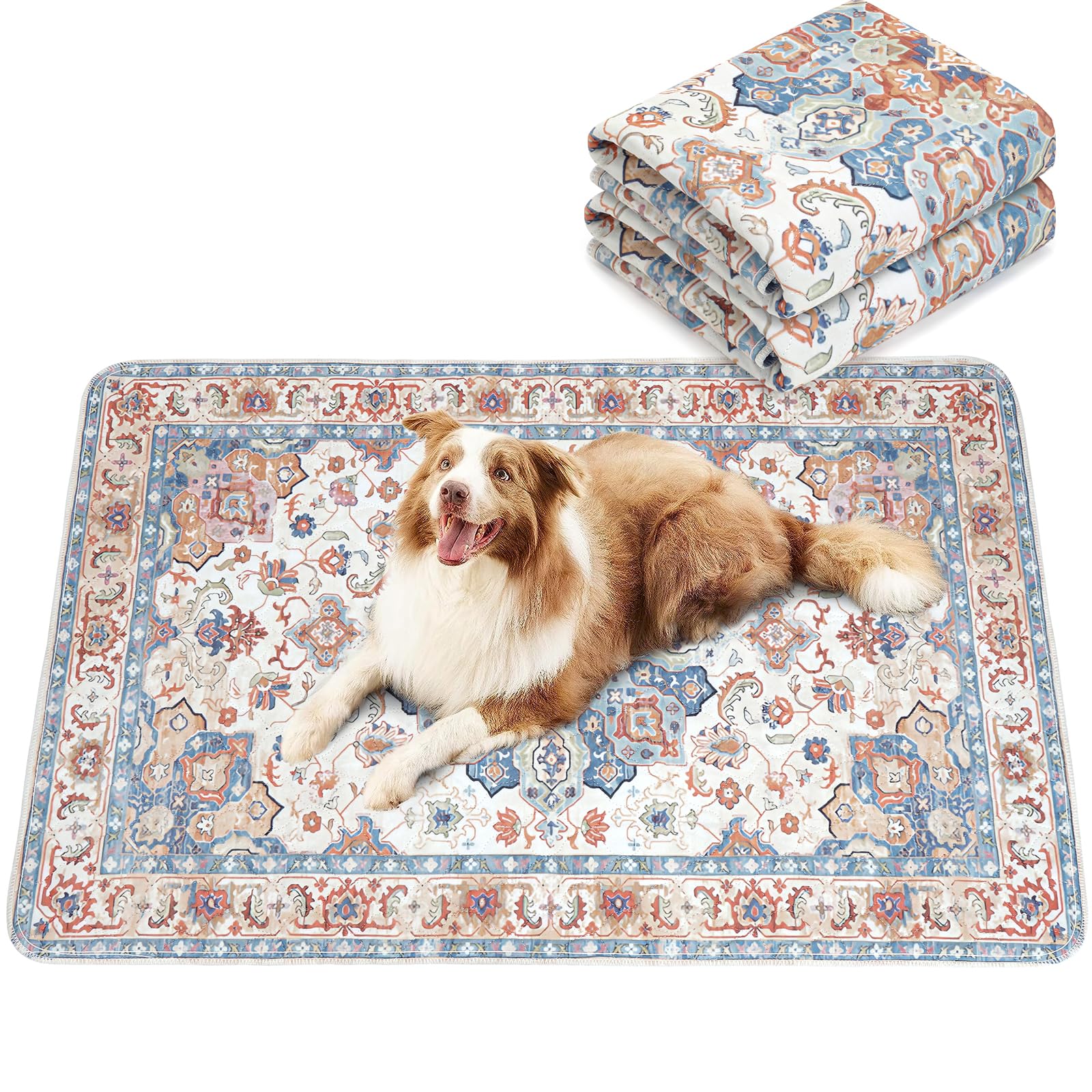 ULIGOTA洗える ペットシーツ 犬 猫用 洗えるペットマット おしっこマット ペットマット エスニック柄 下敷きマット 洗える 速乾 繰り返し使える（122×81cm ベージュ）