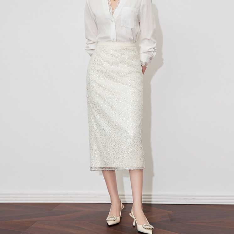 レディース スカート ミモレ ストレート スリット バックスリット ファスナー ハイウエスト スパンコール かわいい 大人可愛い きれいめ シンプル 上品 おしゃれ かっこいい レトロ 個性的 クール