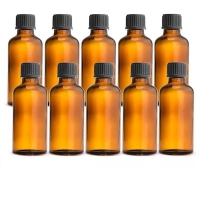 遮光瓶 50ml(アンバー) 100本セット 黒キャップ&ヴァーティカルドロッパー / 遮光ビン ガラス瓶 薬瓶 保存 アロマオイル エッセンシャルオイル 精油 キャリアオイル 香水 手作り コスメ