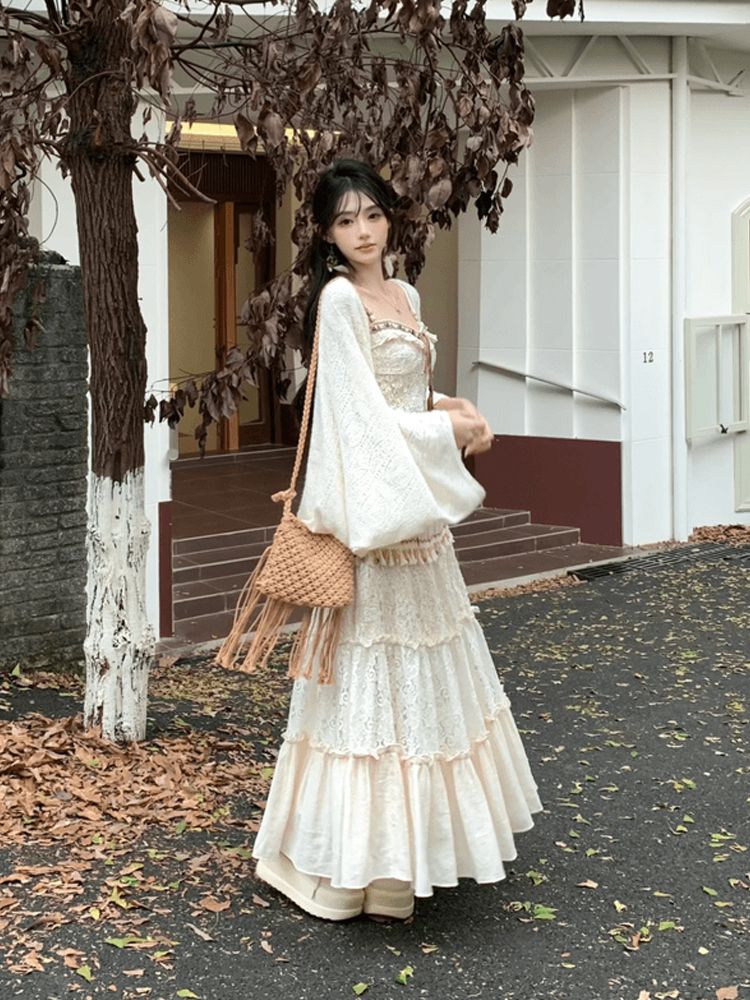 秋の新作ボヘミアンな優しい厚手ジャケット薄手半身スカートスリーピーススーツ