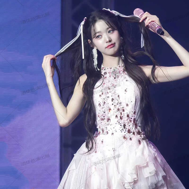 Kpopive 張元英ピンクのリボンと甘いパフォーマンス衣装歌って踊るジャズ衣装