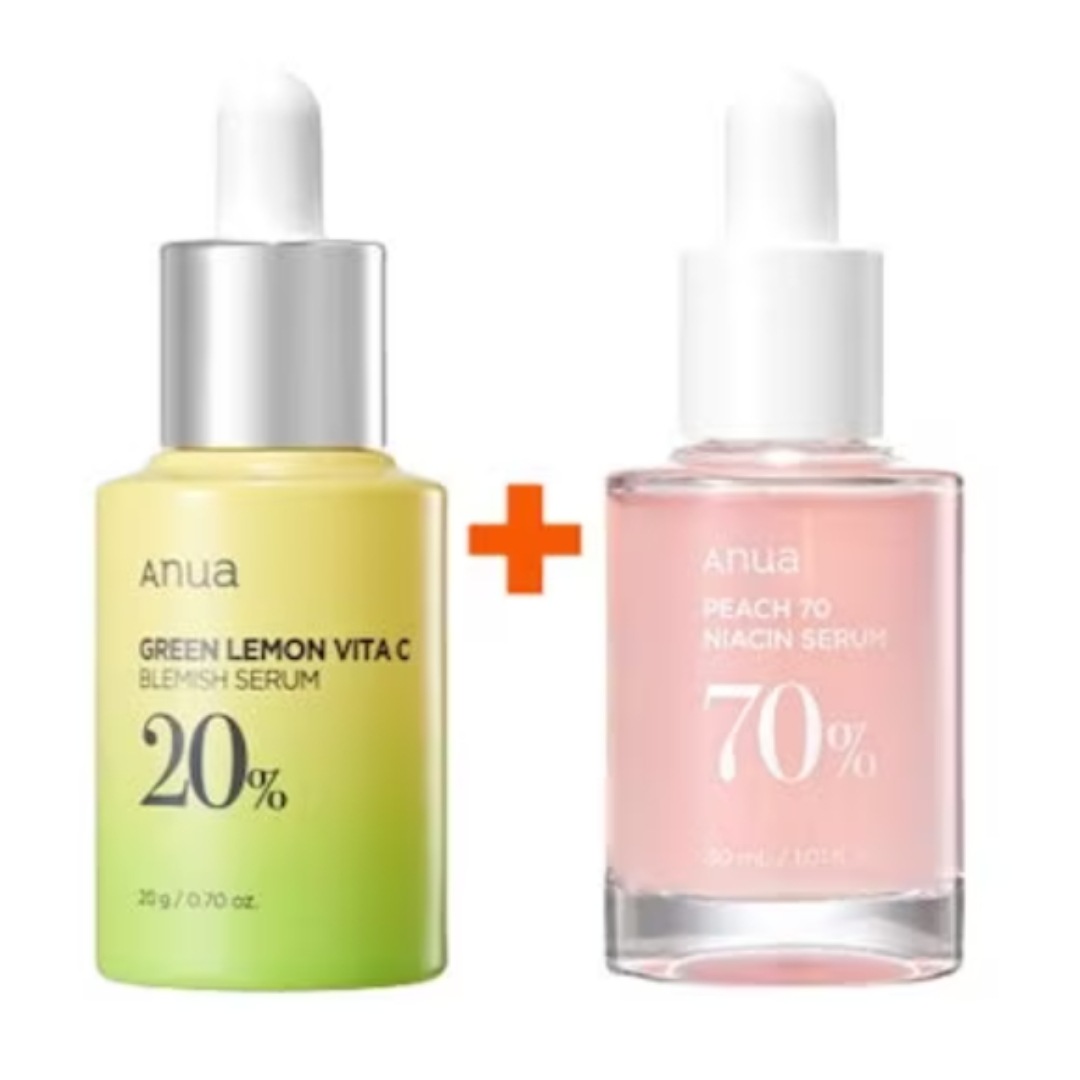 【公式/正品】トーンアップ セラム 桃 70% ナイアシン セラム 30ml + 純粋ビタミンC 20％含有 グリーンレモンピュアビタCセラム 20g/韓国