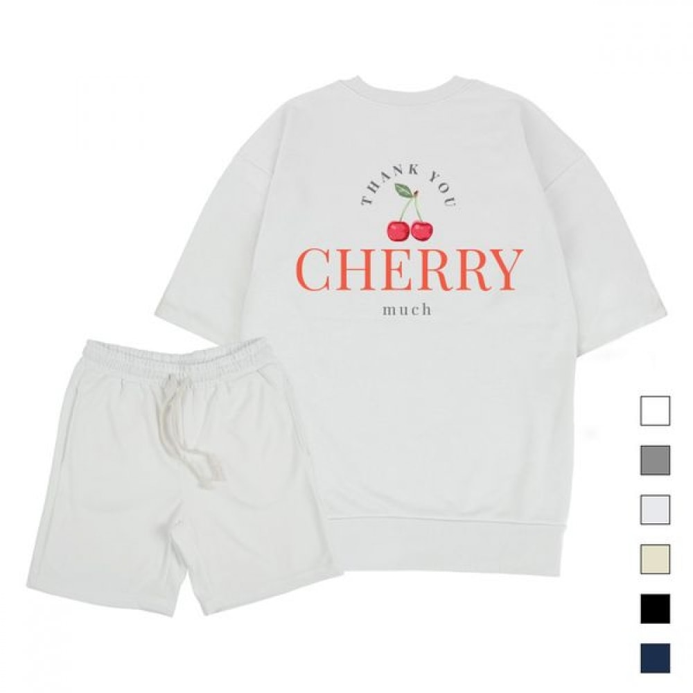 [ポール＆ポール] サンキューチェリマッチオーバーフィット半袖スウェットシャツショーツセット