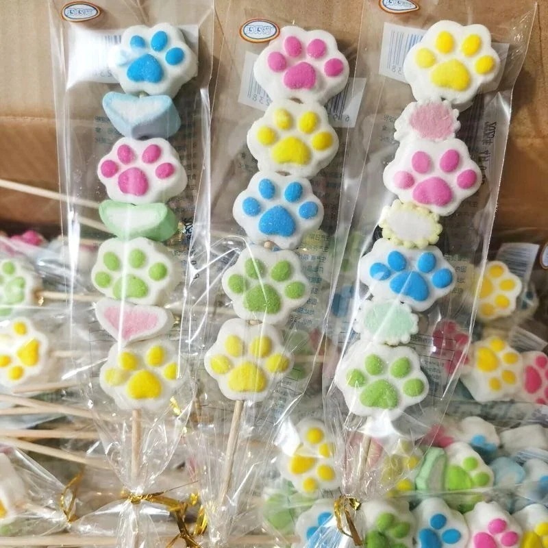 50Pcs ねこ肉球マシュマロキャンディ お菓子 串団子風 かわいい駄菓子 子供日プレゼント 誕生日ギフト お子様おやつ 幼稚園お菓子