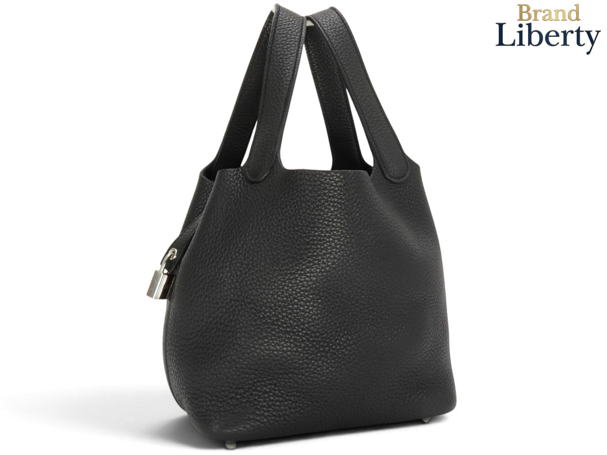 美品エルメスHERMESピコタンロック18PMハンドバッグトートバッグブラックシルバー金具トリヨンクレマンス056289CK-89P刻