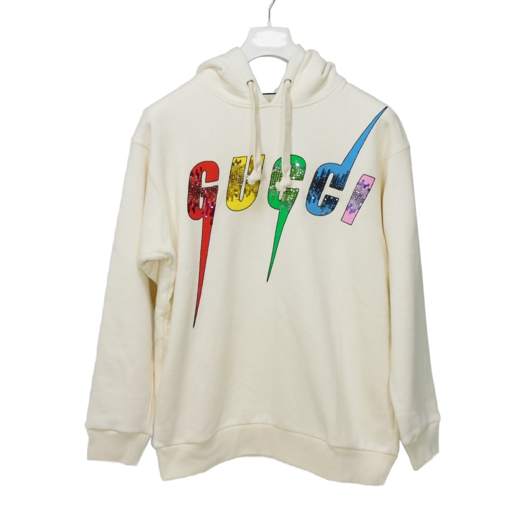 【中古】 パーカー M ビジュー ビーズ マルチカラー ブレード スパンコール フーディ ロゴ 469251 XJA0E 9230