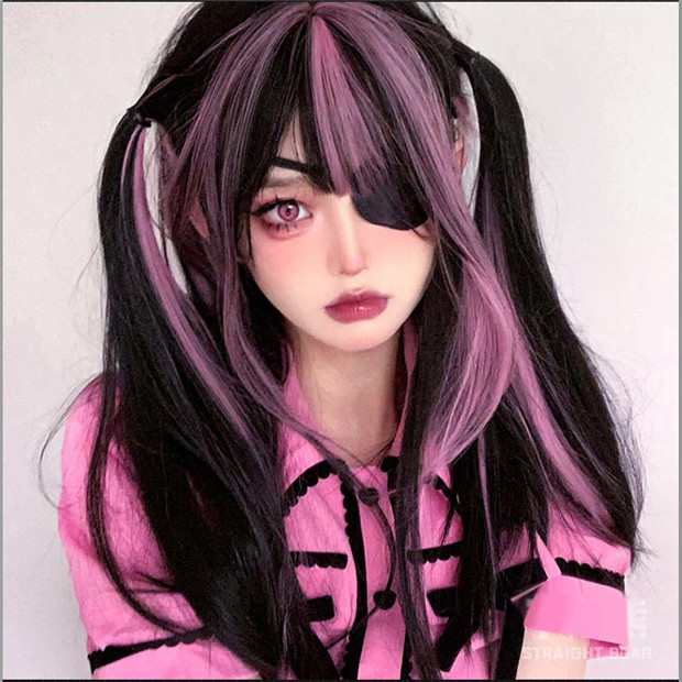 ロングウィッグ ハイライト パープル ウィッグ ロング エクウイッグ かつら 女性 レディース ギャル (高熱糸) フルウイッグ 前髪 女装