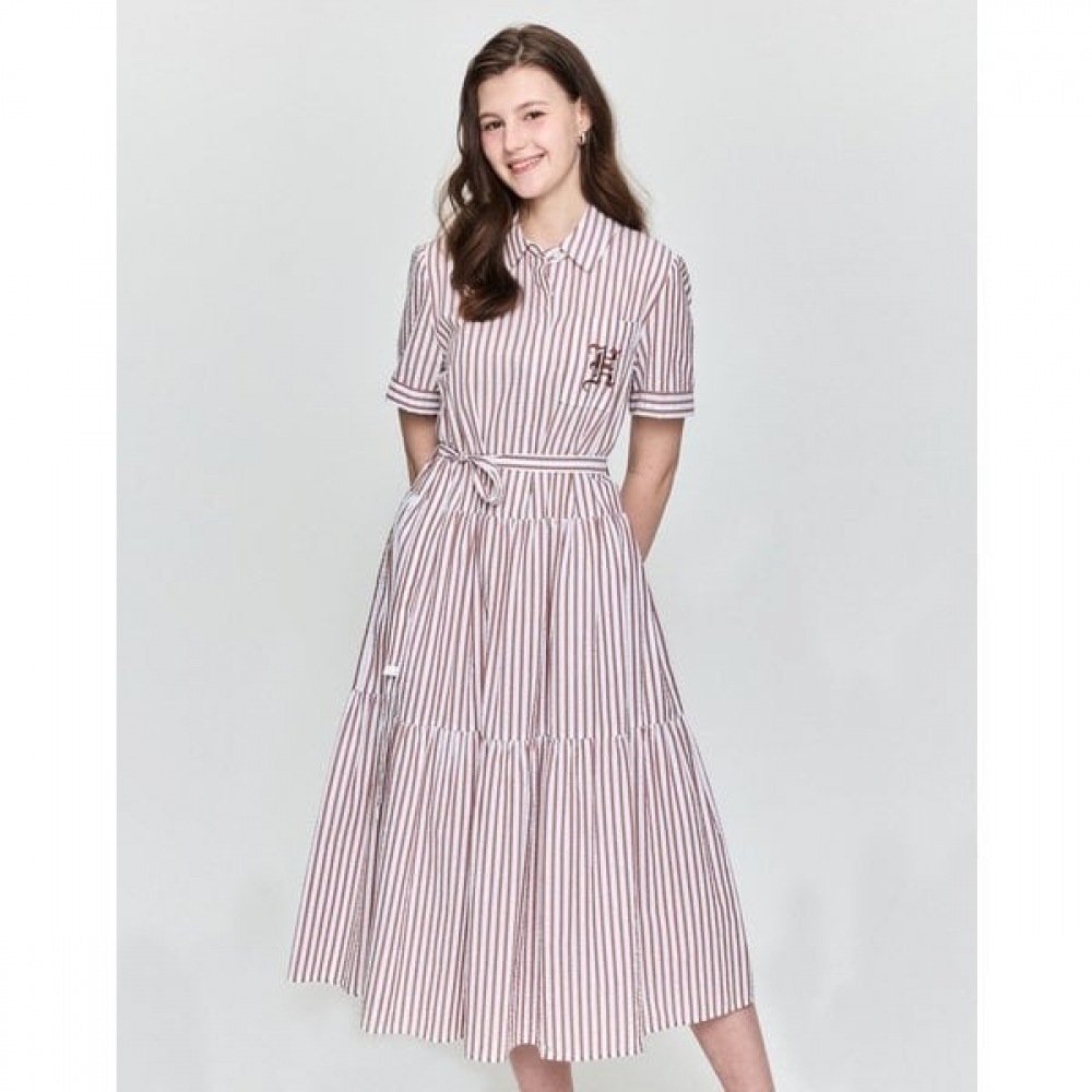 [25SS] コットンシーサッカーエンブロイダリーポイントティアードショートスリーブドレスHSDR5B402W2