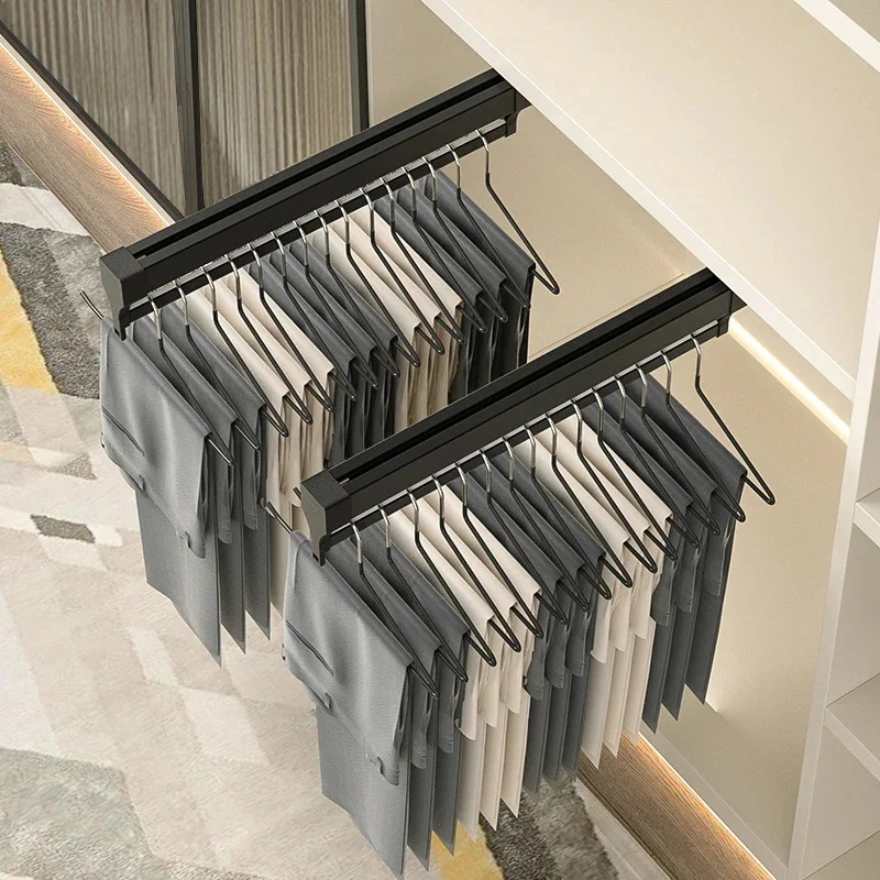 衣類収納ラック ワードローブ 衣類ホルダー パンツの伸縮自在 プッシュプル ダンピング