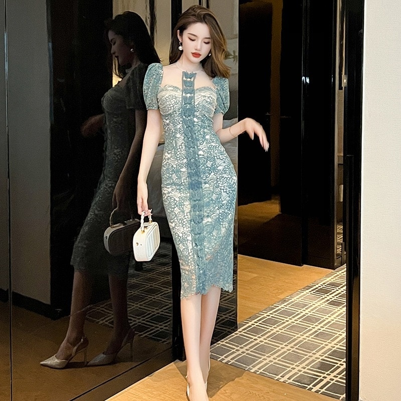 【Gorge.上品】 夏 レース ワンピース タイト スリム ドレス パーティー キャバ 着痩せ 大人 同窓会 披露宴 卒業式 結婚式 演奏会 ウェディング 二次会 発表会