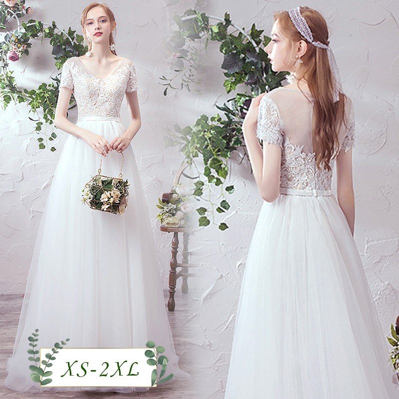 ウェディングドレス デコルテドレス Aライン Ｖカット プリンセス エンパイア 結婚式 披露宴 二次