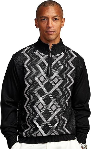 STACY ADAMS メンズ クォータージップ セーター ウィンドウペイン モダン フロントパターン