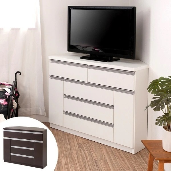 コーナーチェスト 洋タンス スタイリッシュ 約幅100cm たんす チェスト テレビ台 TV台 シンプル 省スペース 収納ラック 収納棚 棚 角 コーナー 衣類収納 木製
