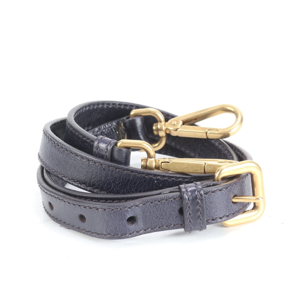 美品 斜め掛け 肩掛け バッグ ネイビー 紺 ゴールド 金具 レザー ショルダーストラップ レディース RRE CQ39-7 中古