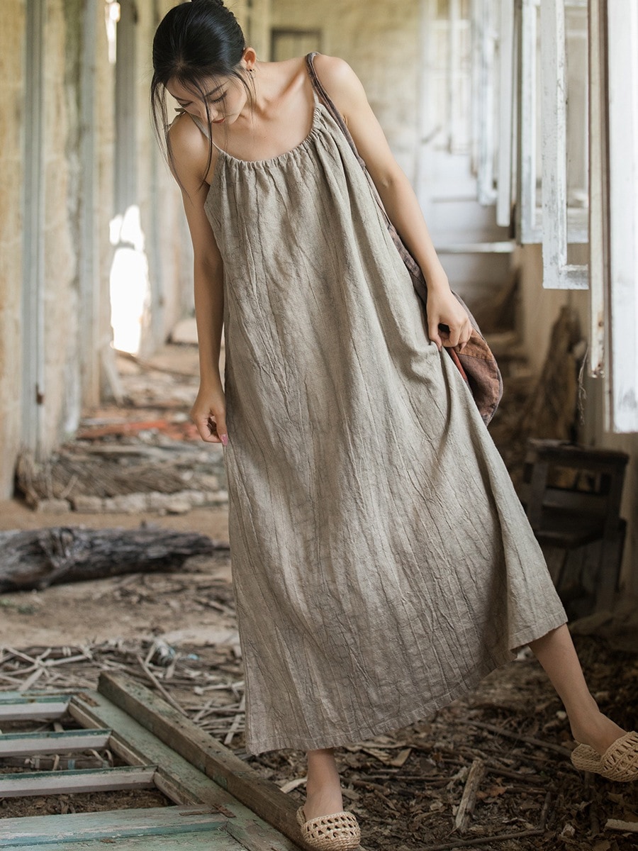 韓国 ワンピース 夏 調節可能なロングキャミソールスカートゆったりレトロ春夏痩せた雰囲気の婦人服スカート レディース パーティードレス シャツワンピース