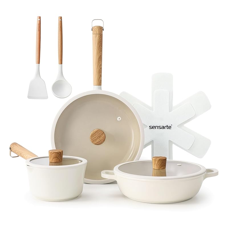 【即納】SENSARTE フライパンセット 10点 ih対応 鍋セット 一人暮らし セラミック フライパン26cm すき焼き鍋 片手鍋 くっつかない 蓋付き ギフト PASCAシリーズ