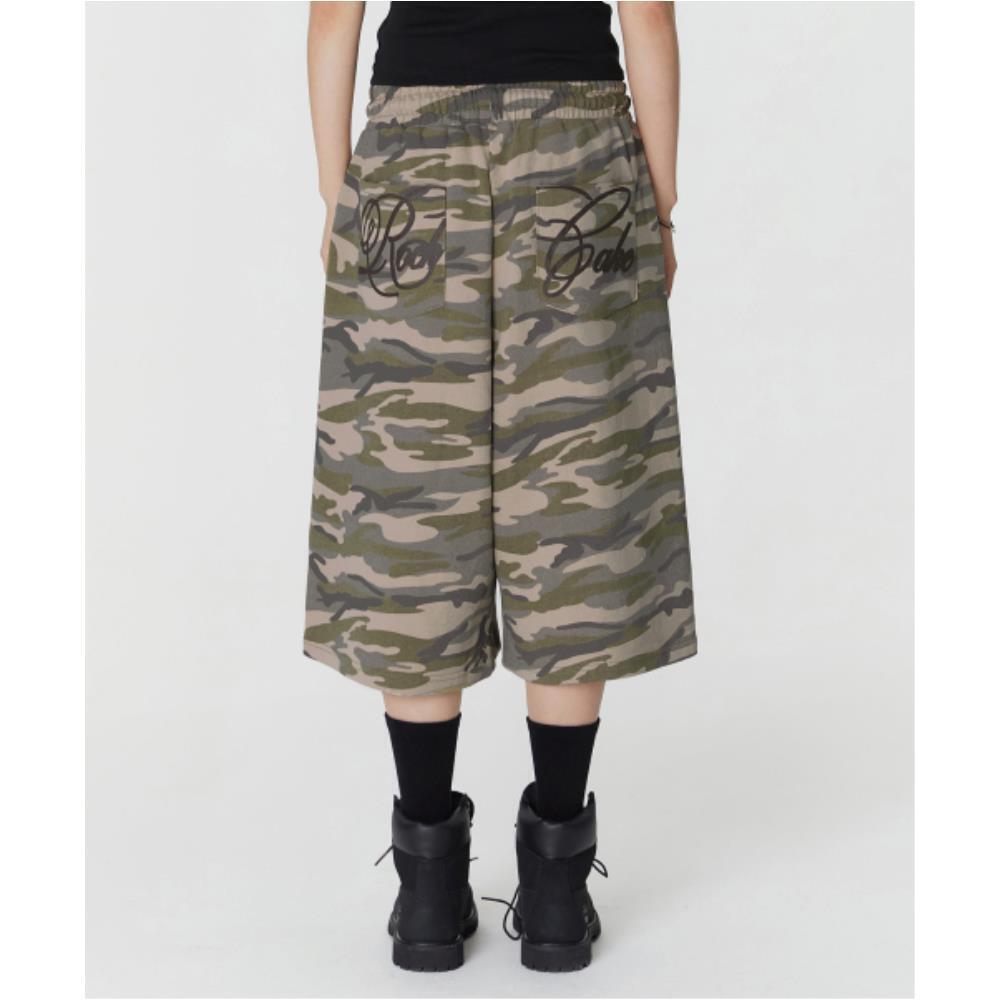 ROCKCAKE Camo Script Bermuda Sweat Shorts Beige RC25PT1
