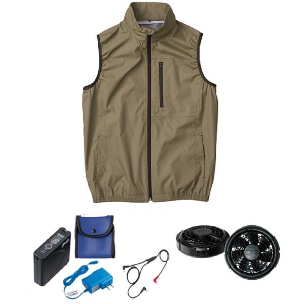 KU92140 空調服 R ポリエステル製 遮熱 タチエリ ベスト FAN2300B・RD9261・LISUPER1セット カーキグリーン LL