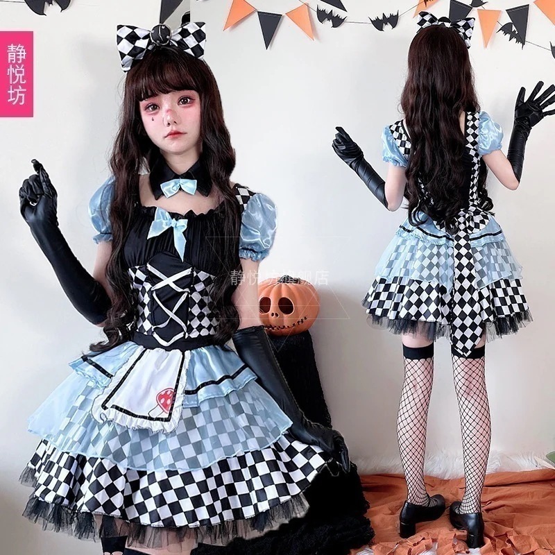 【即納】ハロウィーン衣装女性アリスメイド吸血鬼ピエロロリータ蓬蓬蓬蓬スカート王女衣装