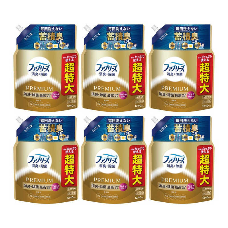 P＆G　(ケース販売)ファブリーズ 消臭＋除菌プレミアム 無香料 詰替用4回分 1240ml×6　FRPムコウリヨウカエCS