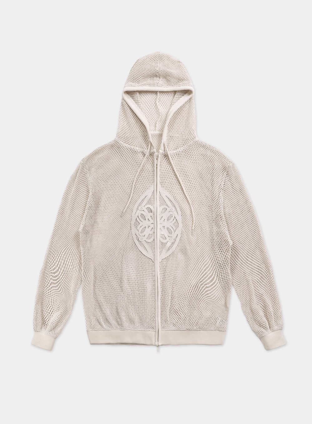 【BADBLOOD】 FLEURN CROCHET KNIT HOOD HOOD ZIP - UP LARGE FIT : CREAM