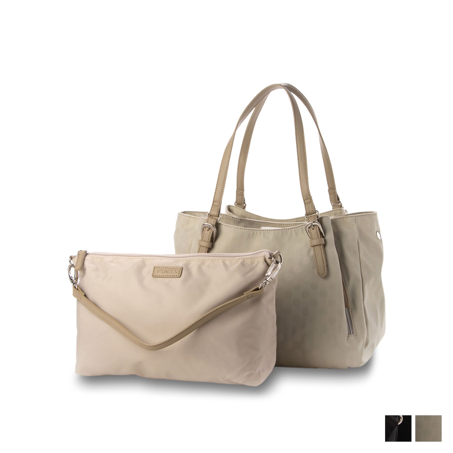 トートバッグ レディース 軽量 ポーチ付き ドットジャカード ブラック アイボリー 10-002-01