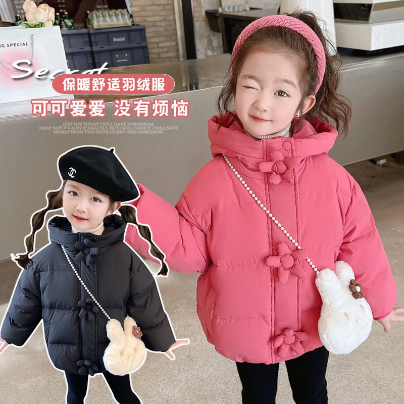 女の子用ダウンジャケット 冬の おしゃれで暖かいホワイトダックダウン 厚手の女の子用小花柄ファッショナブルジャケット