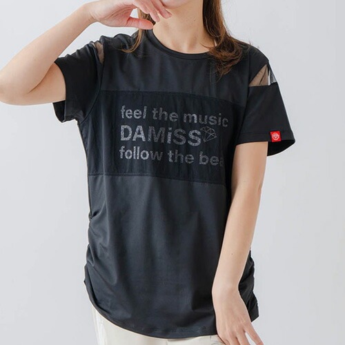 チュールデコTシャツ フィットネス 半袖 ウィメンズ 1634-1465-BLK