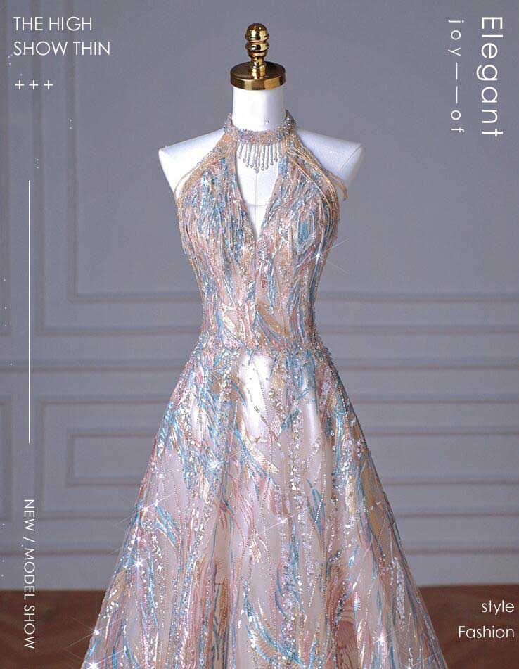 人気新品高級感 上品 キレイめ ウェディングドレス レディースドレス ロングドレス ノースリーブ お洒落 スパンコール 新着 着痩せ ホルターネック フランス風 結婚式 宴会 披露宴 忘年会 司会 礼